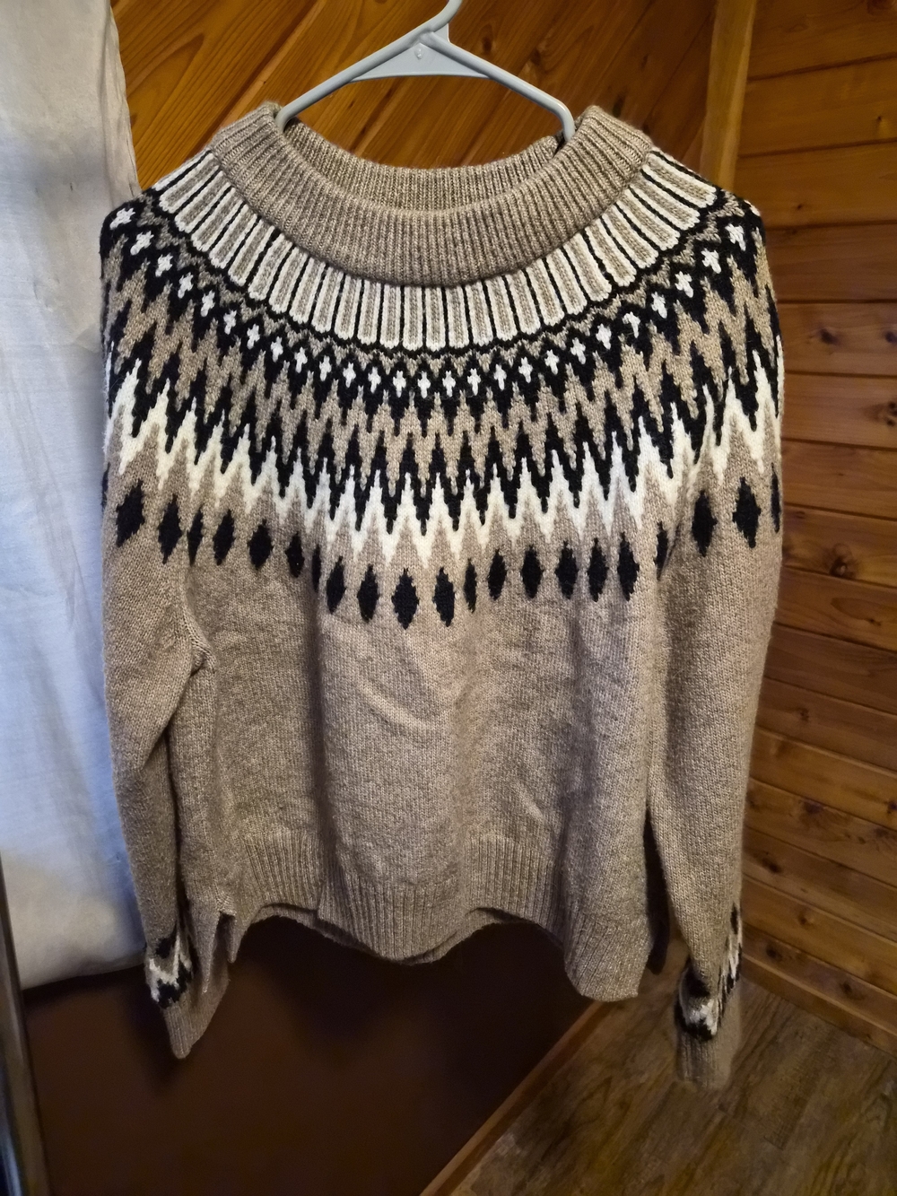 H&M Taupe Fair Isle Turtleneck Sweater with Black & Cream Pattern
